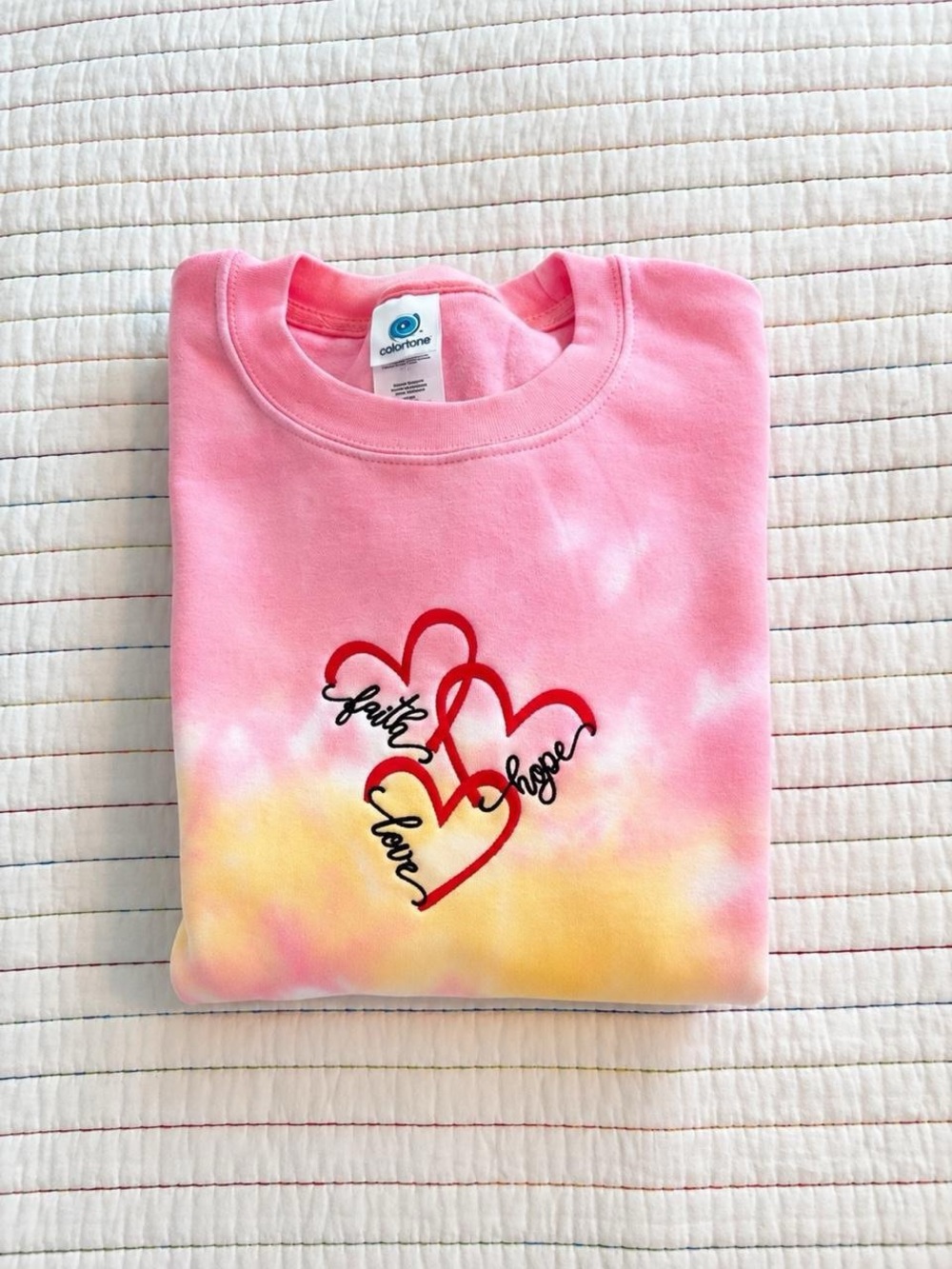 Women’s Pink Tie-Dye Heart Crewneck Sweatshirt with Embroidery